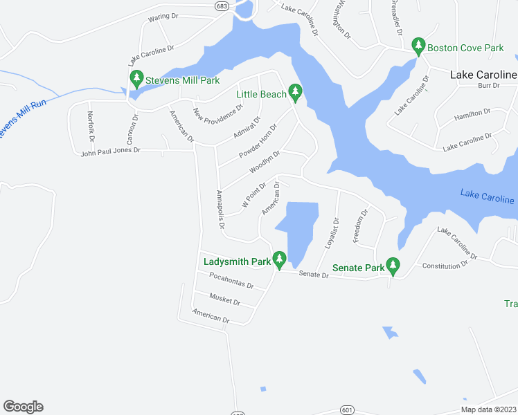 map of restaurants, bars, coffee shops, grocery stores, and more near 108 American Drive in Ruther Glen