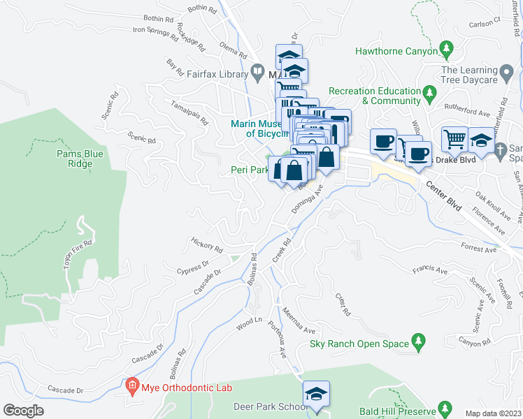 map of restaurants, bars, coffee shops, grocery stores, and more near 89 Frustuck Avenue in Fairfax