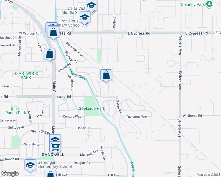 map of restaurants, bars, coffee shops, grocery stores, and more near 230 Robinwood Avenue in Oakley