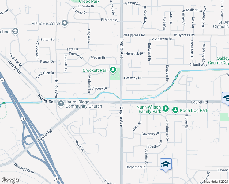 map of restaurants, bars, coffee shops, grocery stores, and more near 26 Bayberry Court in Oakley