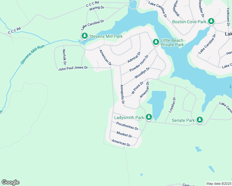 map of restaurants, bars, coffee shops, grocery stores, and more near 244 American Drive in Ruther Glen