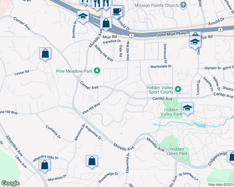map of restaurants, bars, coffee shops, grocery stores, and more near 1408 Center Avenue in Martinez