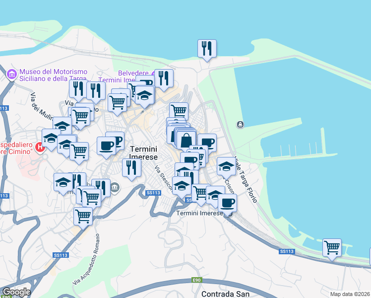 map of restaurants, bars, coffee shops, grocery stores, and more near 47 Via Scopari in Termini Imerese