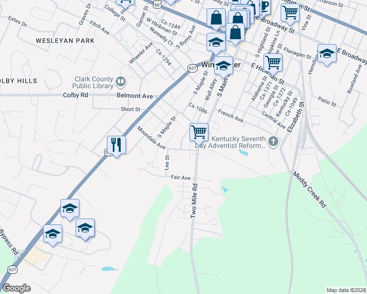 map of restaurants, bars, coffee shops, grocery stores, and more near 9 Moundale Avenue in Winchester