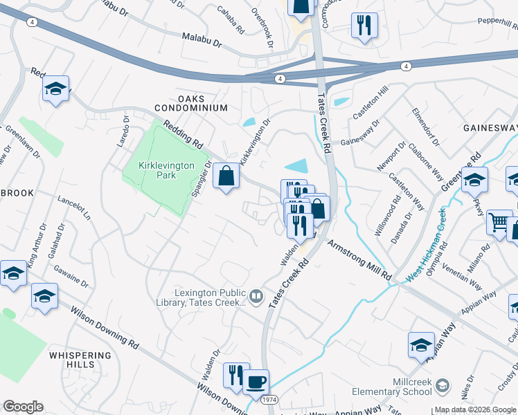 map of restaurants, bars, coffee shops, grocery stores, and more near 420 Redding Road in Lexington