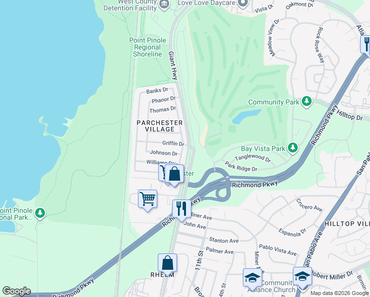 map of restaurants, bars, coffee shops, grocery stores, and more near 4008 McGlothen Way in Richmond