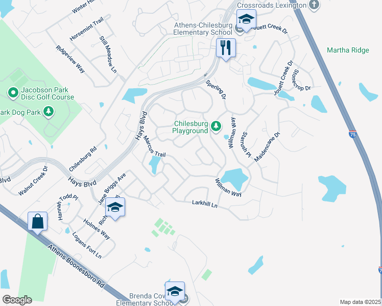 map of restaurants, bars, coffee shops, grocery stores, and more near 672 Stansberry Cove in Lexington
