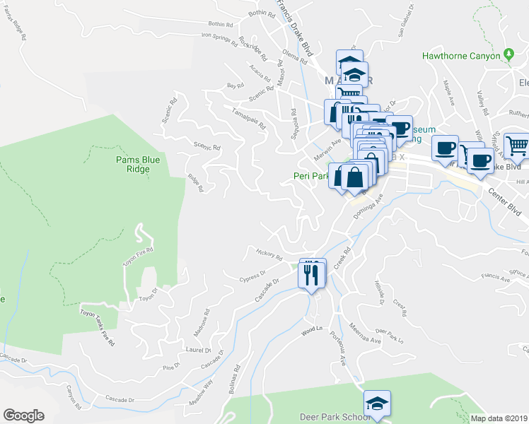 map of restaurants, bars, coffee shops, grocery stores, and more near 30 Valley Road in Fairfax