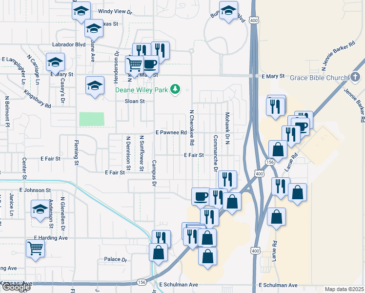 map of restaurants, bars, coffee shops, grocery stores, and more near 2106 Sioux Drive North in Garden City