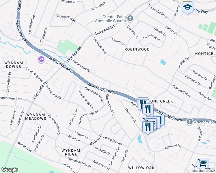 map of restaurants, bars, coffee shops, grocery stores, and more near 3809 Grassy Creek Drive in Lexington