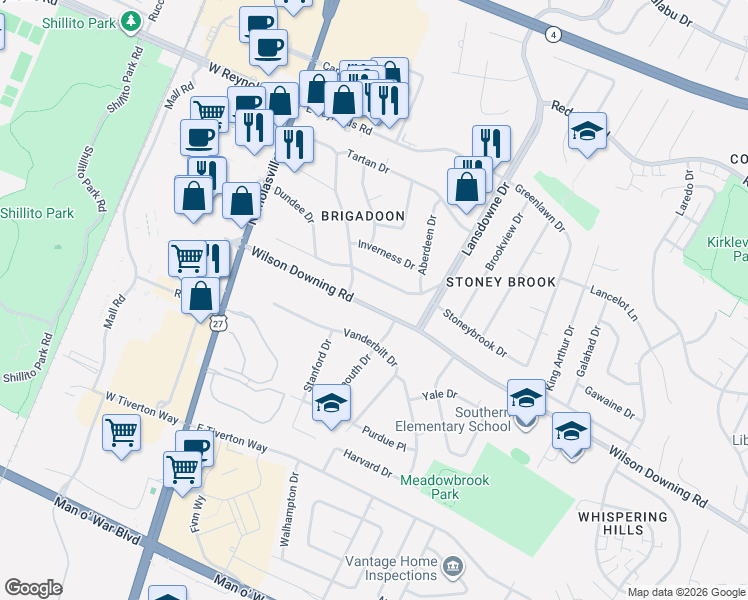 map of restaurants, bars, coffee shops, grocery stores, and more near 205 Wilson Downing Road in Lexington