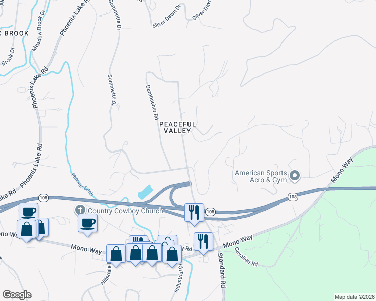 map of restaurants, bars, coffee shops, grocery stores, and more near 19930-20060 Peaceful Oak Road in Sonora