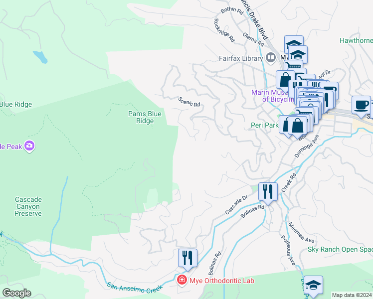 map of restaurants, bars, coffee shops, grocery stores, and more near in Fairfax