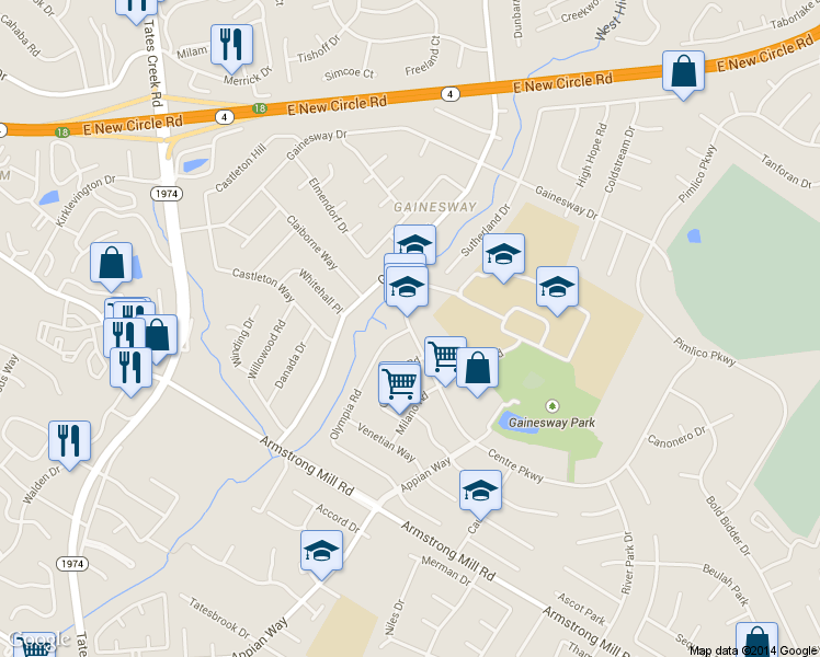 map of restaurants, bars, coffee shops, grocery stores, and more near 1123 Centre Parkway in Lexington