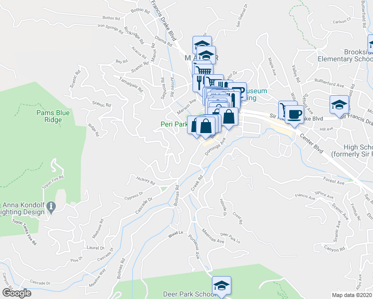 map of restaurants, bars, coffee shops, grocery stores, and more near 79 Frustuck Avenue in Fairfax