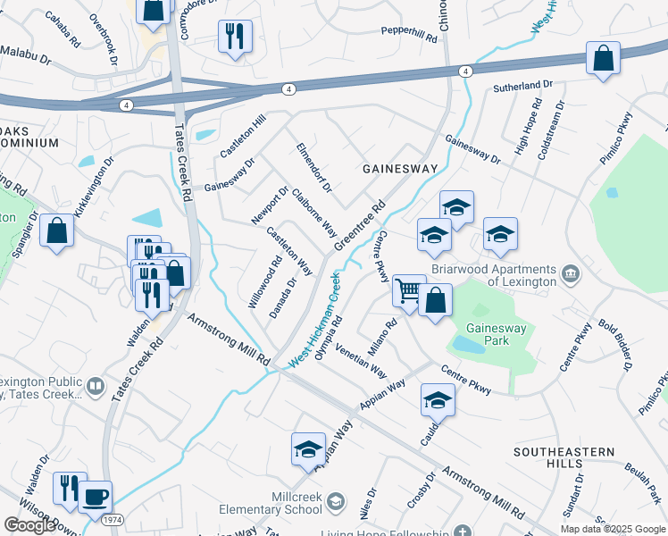 map of restaurants, bars, coffee shops, grocery stores, and more near 3508 Greentree Road in Lexington