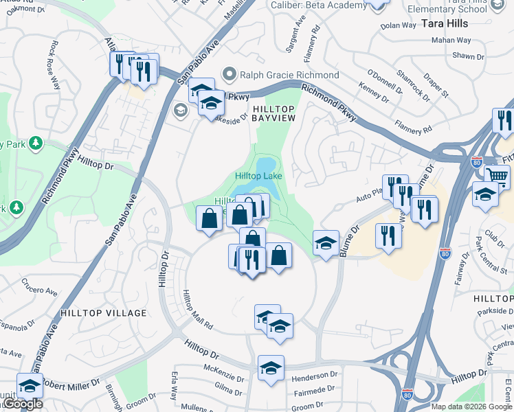 map of restaurants, bars, coffee shops, grocery stores, and more near 3137 Grey Hawk Court in Richmond