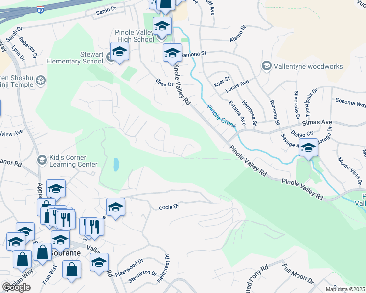 map of restaurants, bars, coffee shops, grocery stores, and more near 2111 Whippoorwill Court in Pinole