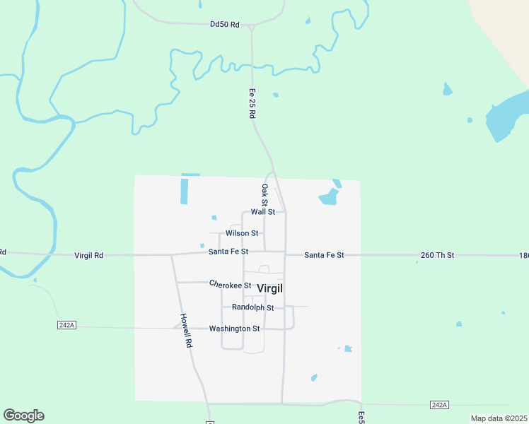 map of restaurants, bars, coffee shops, grocery stores, and more near Oak Street in Virgil