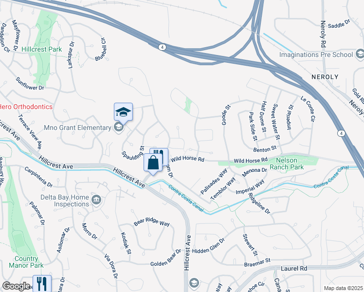 map of restaurants, bars, coffee shops, grocery stores, and more near 4151 Tulare Court in Antioch