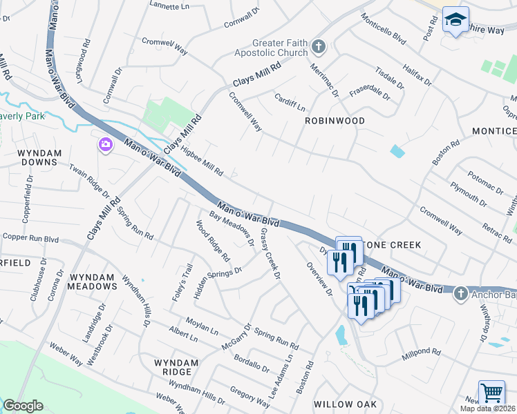 map of restaurants, bars, coffee shops, grocery stores, and more near 3809 Grassy Creek Drive in Lexington