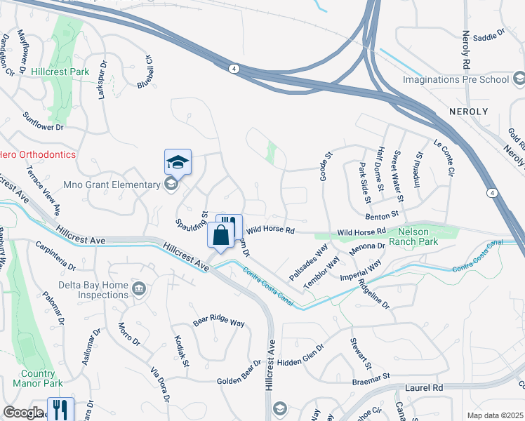 map of restaurants, bars, coffee shops, grocery stores, and more near 4151 Tulare Court in Antioch