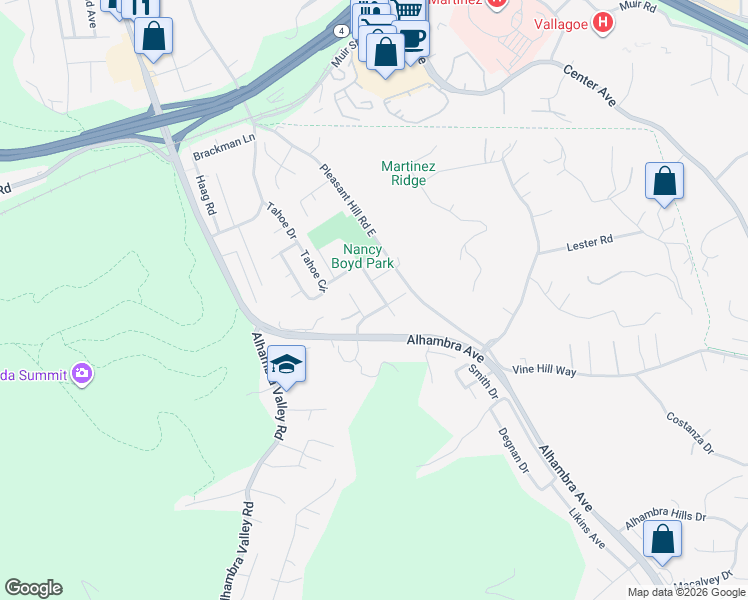 map of restaurants, bars, coffee shops, grocery stores, and more near 96 Valley Avenue in Martinez