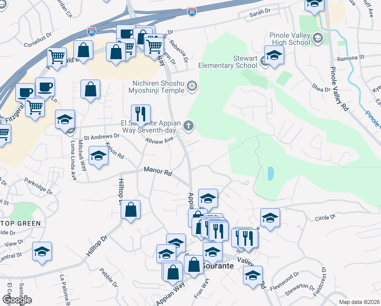 map of restaurants, bars, coffee shops, grocery stores, and more near 876 Appian Way in El Sobrante