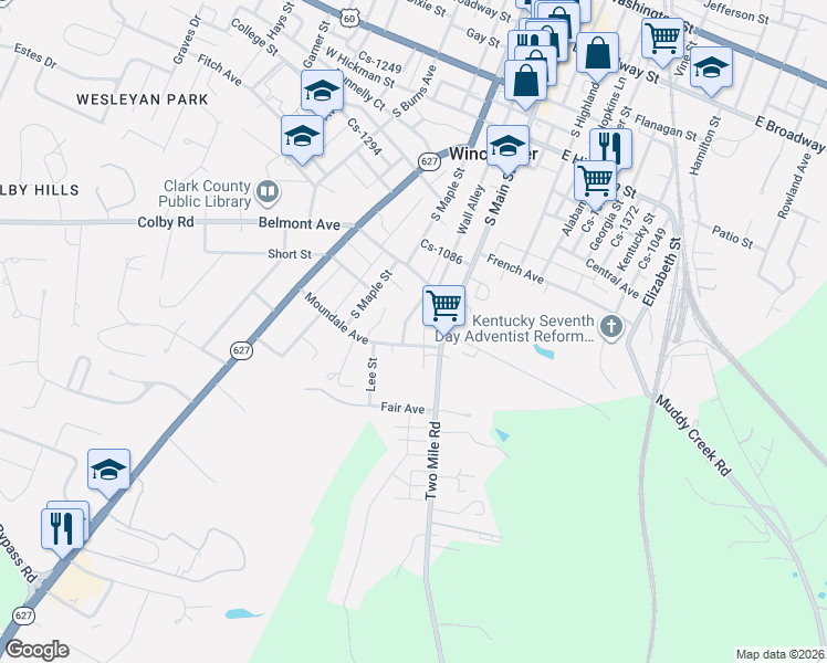 map of restaurants, bars, coffee shops, grocery stores, and more near 9 Moundale Avenue in Winchester