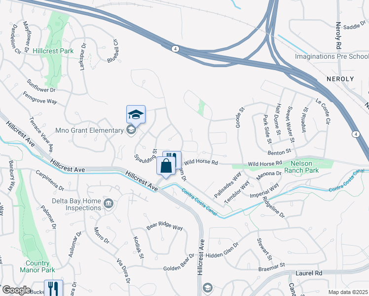 map of restaurants, bars, coffee shops, grocery stores, and more near 4105 Kern Street in Antioch