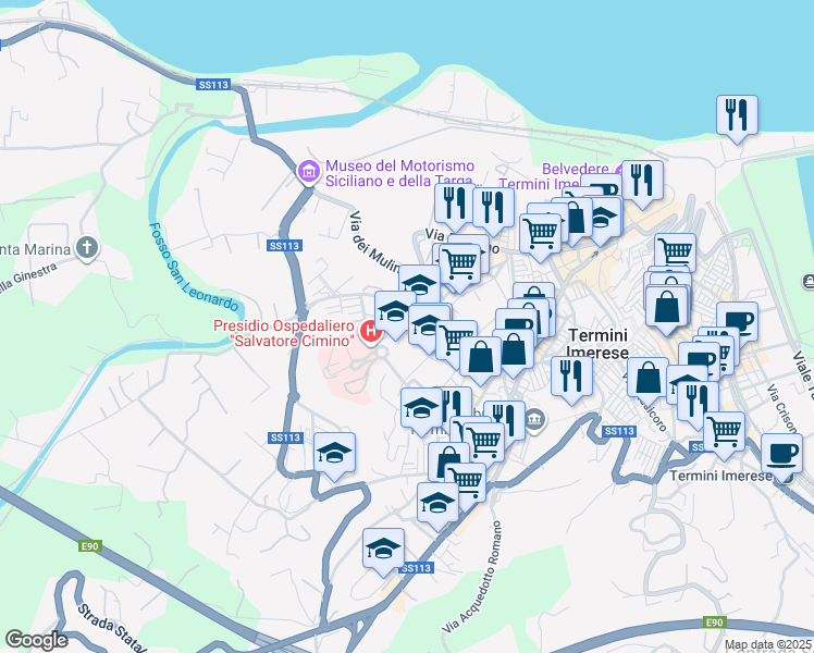 map of restaurants, bars, coffee shops, grocery stores, and more near 8 Via Ignazio Candioto in Termini Imerese