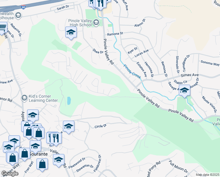 map of restaurants, bars, coffee shops, grocery stores, and more near 2115 Whippoorwill Court in Pinole