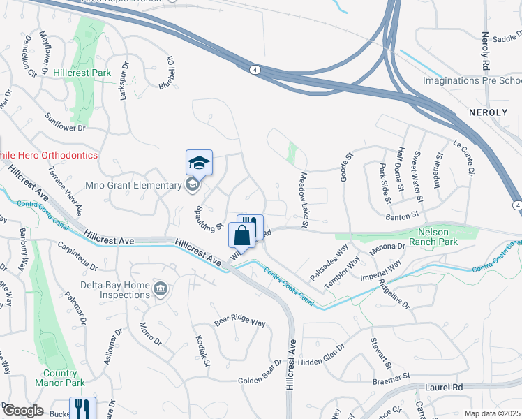 map of restaurants, bars, coffee shops, grocery stores, and more near 4157 Folsom Drive in Antioch