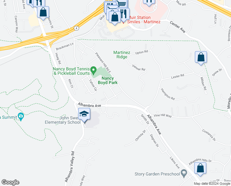map of restaurants, bars, coffee shops, grocery stores, and more near 97 Valley Avenue in Martinez