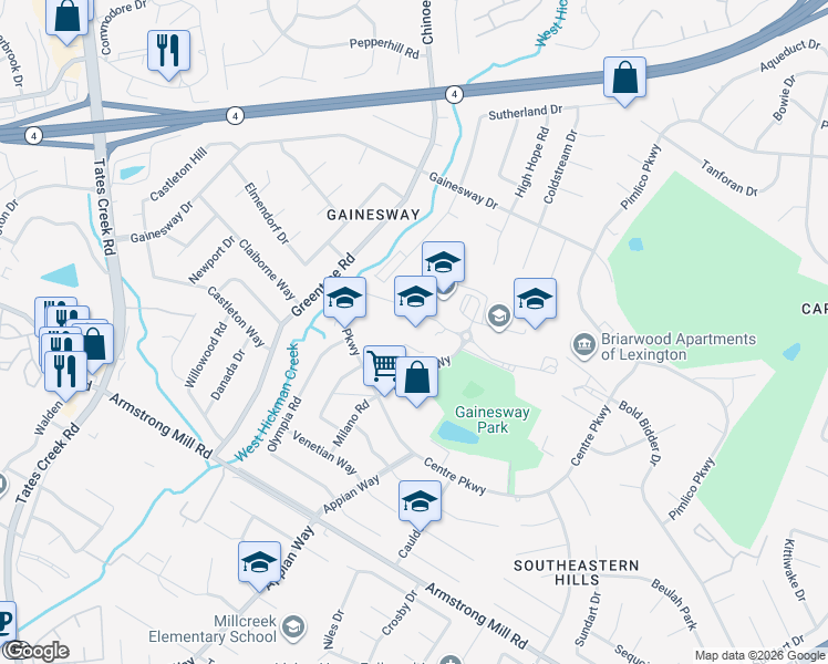 map of restaurants, bars, coffee shops, grocery stores, and more near 1113 Centre Parkway in Lexington