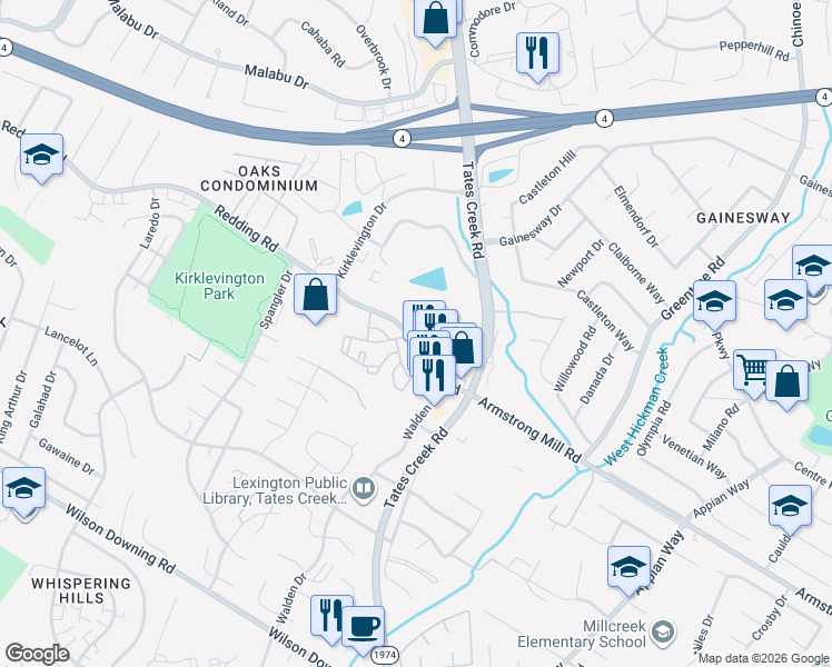 map of restaurants, bars, coffee shops, grocery stores, and more near 427 Redding Road in Lexington