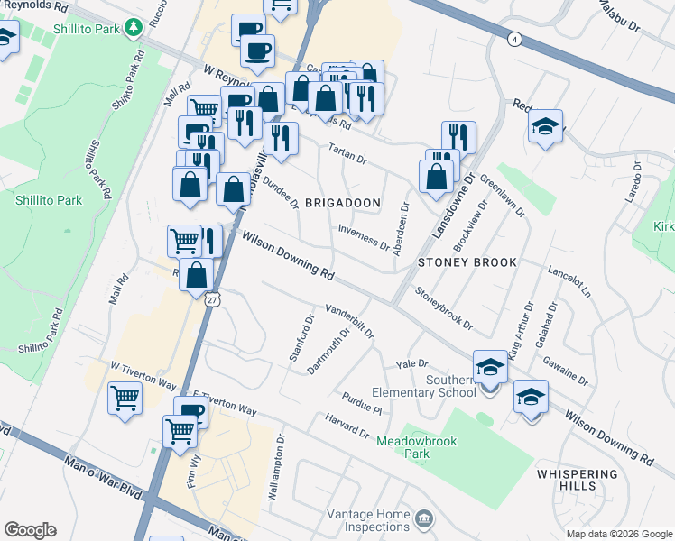 map of restaurants, bars, coffee shops, grocery stores, and more near 205 Wilson Downing Road in Lexington