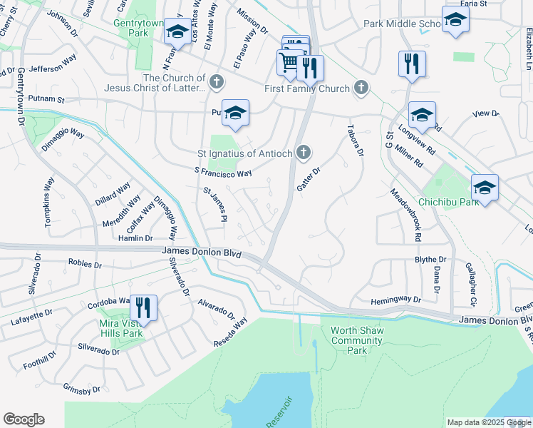 map of restaurants, bars, coffee shops, grocery stores, and more near 3524 Liberty Court in Antioch