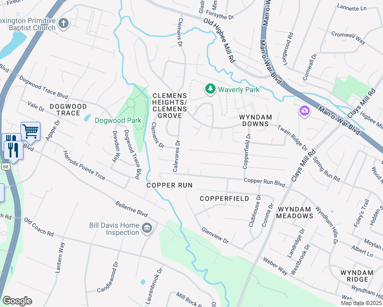 map of restaurants, bars, coffee shops, grocery stores, and more near 1432 Copperfield Court in Lexington