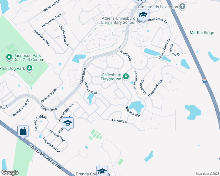 map of restaurants, bars, coffee shops, grocery stores, and more near 672 Stansberry Cove in Lexington