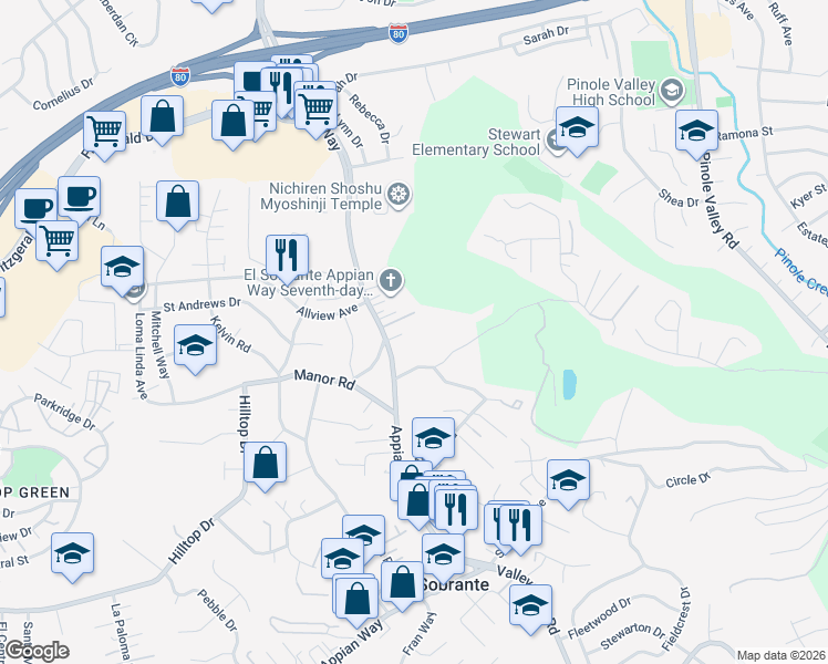 map of restaurants, bars, coffee shops, grocery stores, and more near 876 Appian Way in El Sobrante