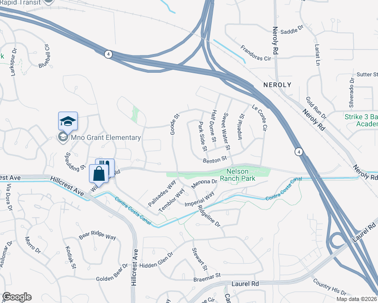 map of restaurants, bars, coffee shops, grocery stores, and more near 4560 Benton Street in Antioch