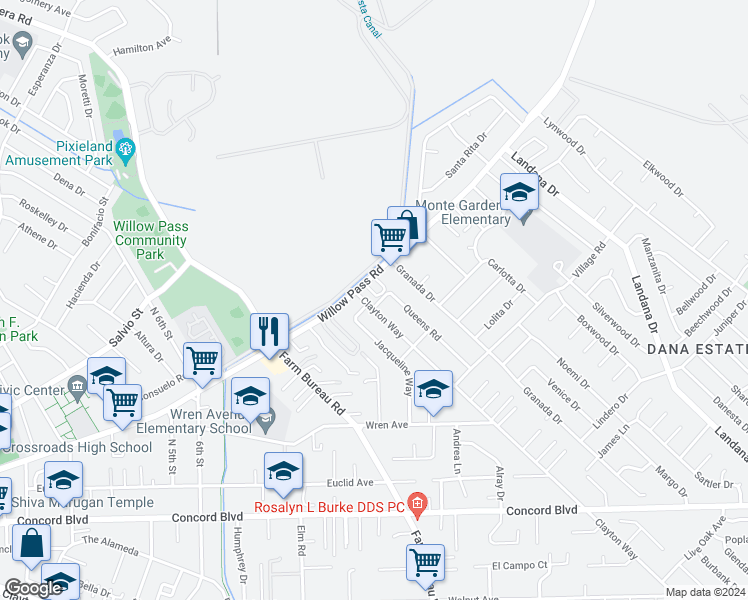 map of restaurants, bars, coffee shops, grocery stores, and more near 1905 Clayton Way in Concord
