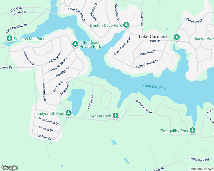 map of restaurants, bars, coffee shops, grocery stores, and more near 274 Lake Caroline Drive in Ruther Glen