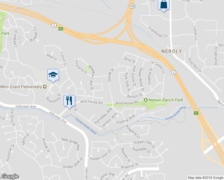 map of restaurants, bars, coffee shops, grocery stores, and more near 4569 Goode Street in Antioch