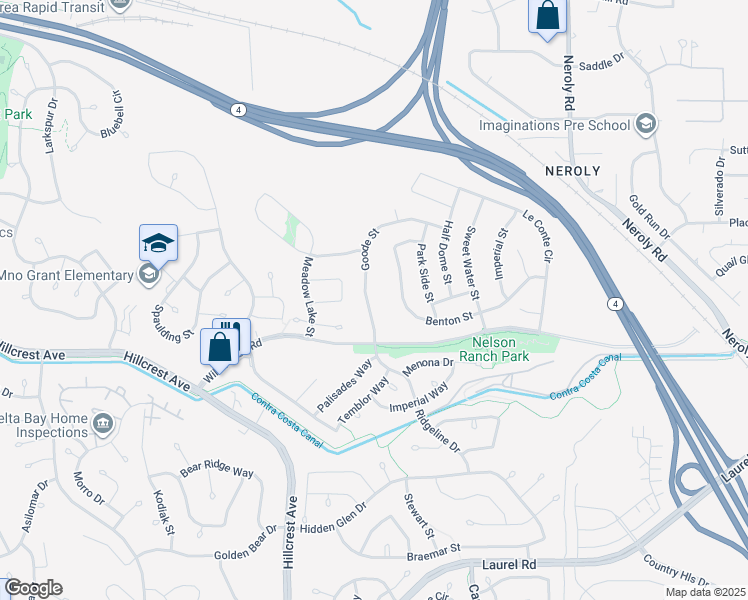 map of restaurants, bars, coffee shops, grocery stores, and more near 4569 Goode Street in Antioch
