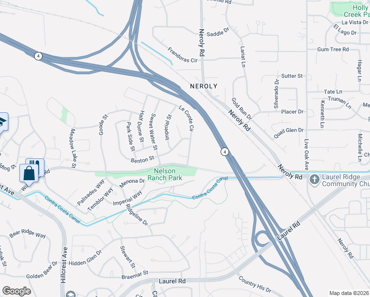 map of restaurants, bars, coffee shops, grocery stores, and more near 4644 Le Conte Court in Antioch
