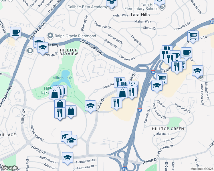 map of restaurants, bars, coffee shops, grocery stores, and more near 3255 Auto Plaza in Richmond