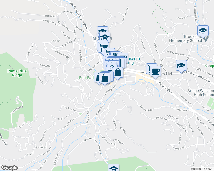 map of restaurants, bars, coffee shops, grocery stores, and more near in Fairfax