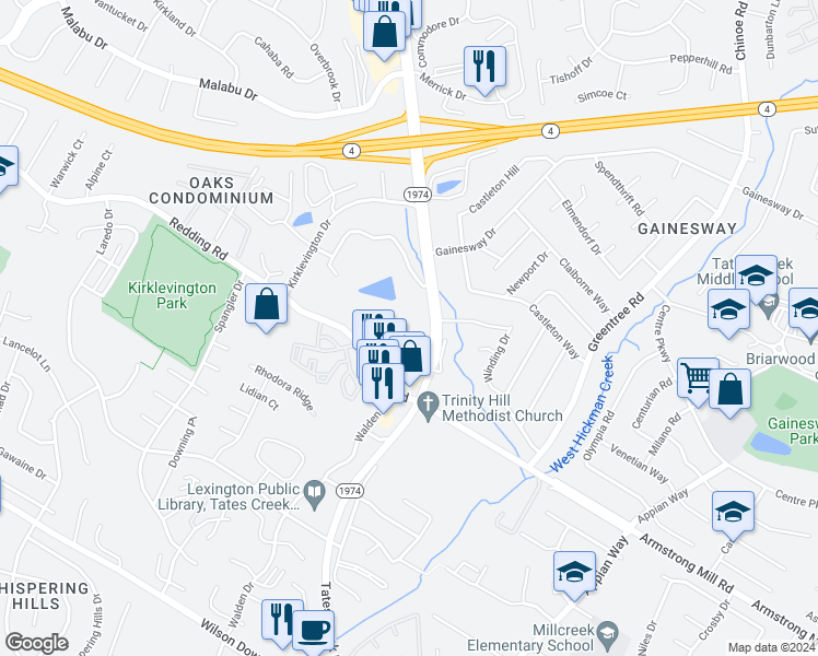 map of restaurants, bars, coffee shops, grocery stores, and more near 3575 Tates Creek Road in Lexington